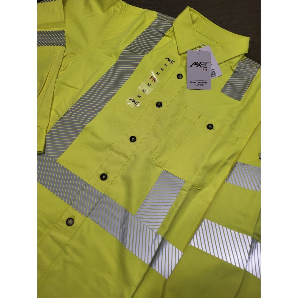 Axe FR Fire Resistant Shirt Men MED Hi-Vis Reflective Embroidered Yellow $125